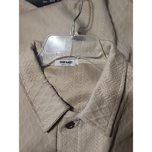 COOFANDY Men’s 2XL Khaki Textured Knit Polo Shirt Short Sleeve Luxury Casual - Picture 5 of 6